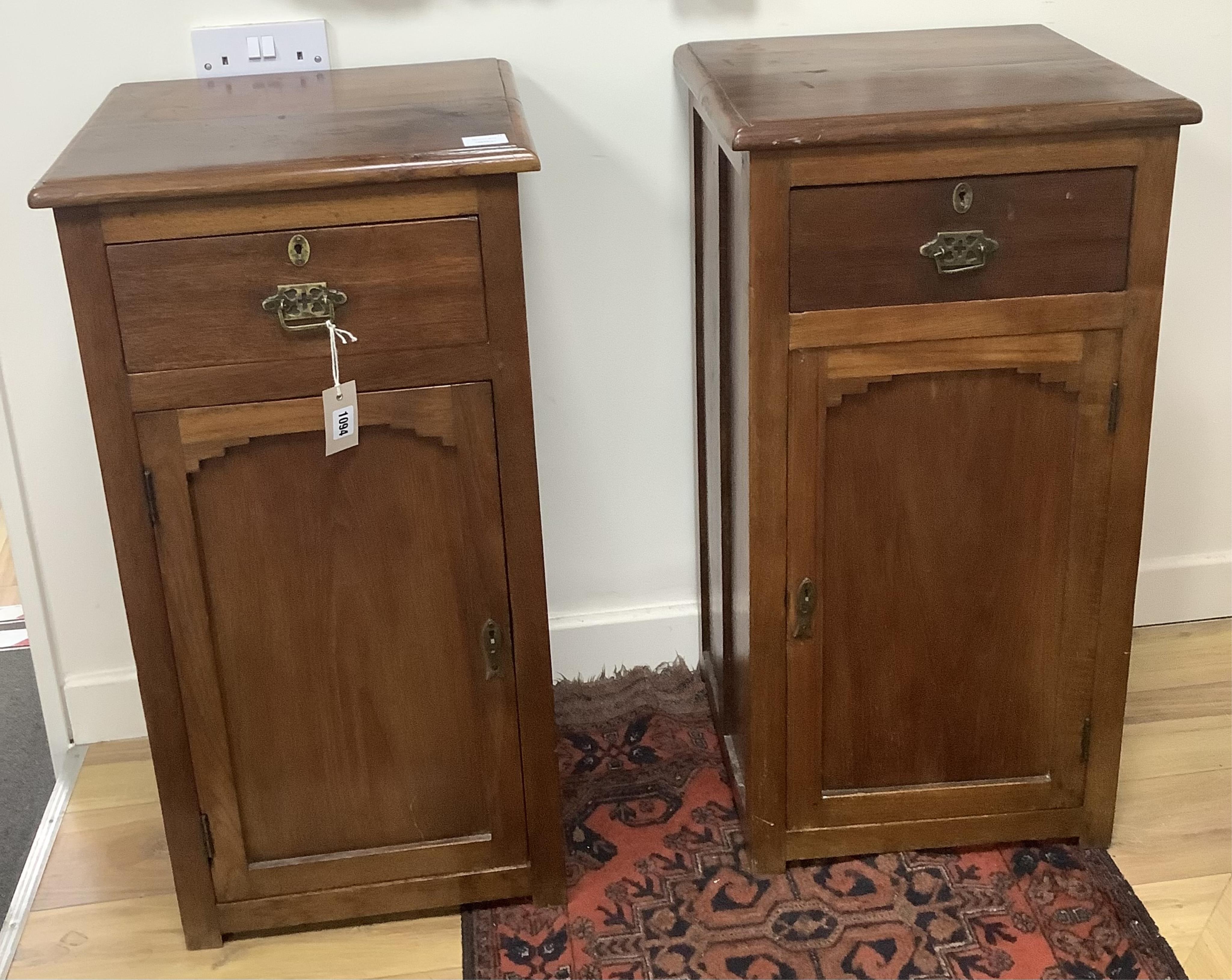 A pair of 20th century Victorian style Anglo Indian teak bedside cabinets, width 44cm, depth 39cm, height 86cm. Condition - good